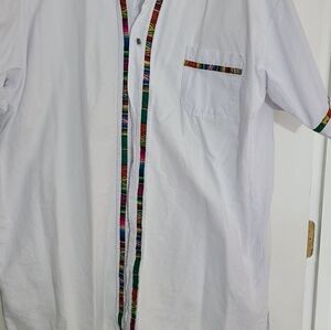 Men's White Shirt with Colorful Trim